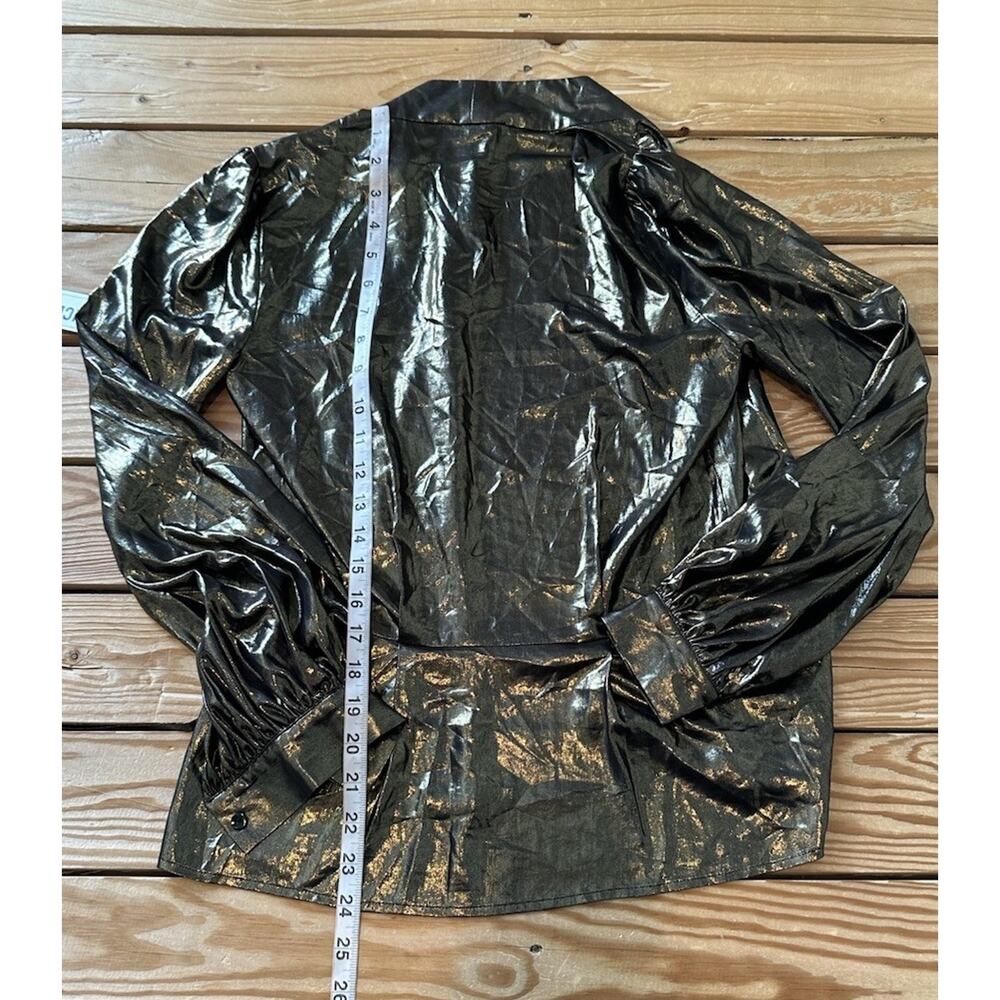 L’agence NWT Women’s Metallic Wrap Blouse Size XS Gold D11 - Picture 5 of 7